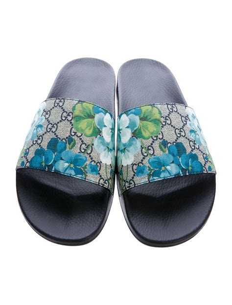 gucci bloom blue slides|gucci floral slides size 8.